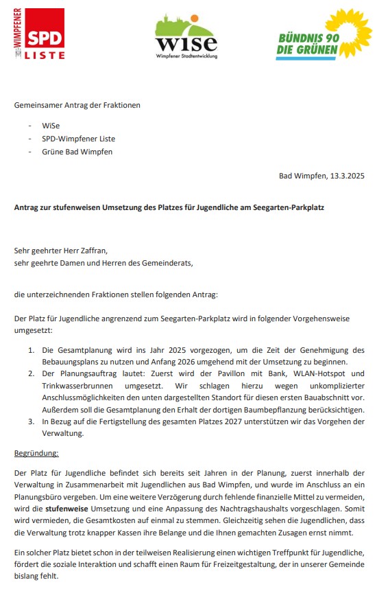 Antrag für Jugendplatz