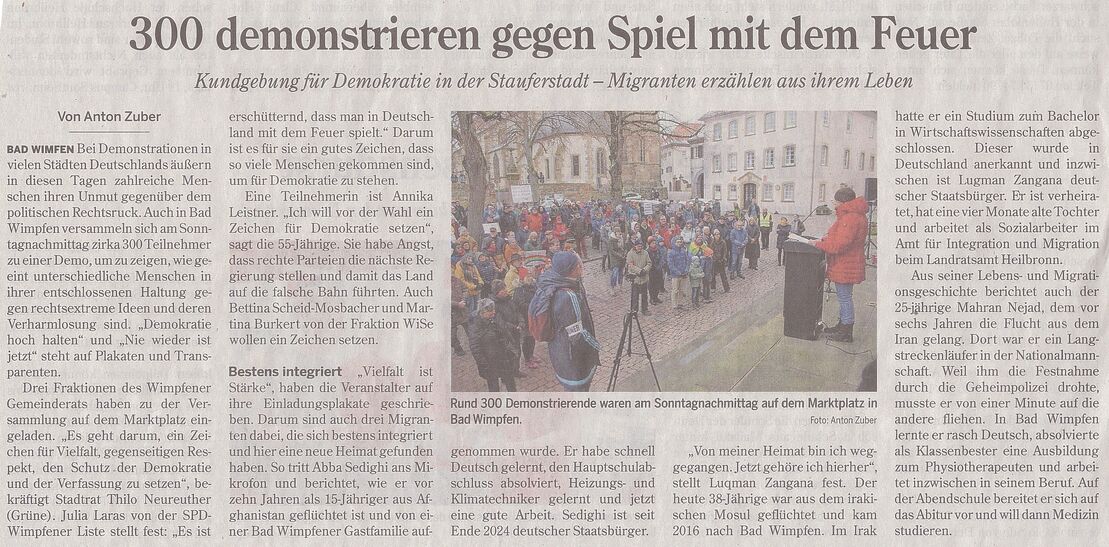 Artikel Heilbronner Stimme vom 18.02.2025